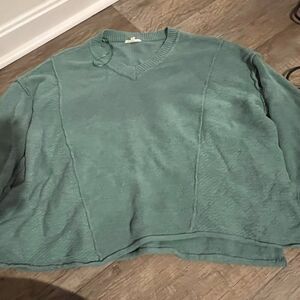 easel Teal Green V-Neck Sweater